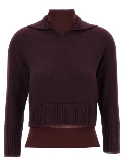 Victoria Beckham Double-layered Wool-cotton Top In Burgundy