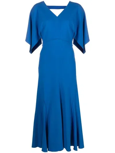 Victoria Beckham Draped-sleeve Midi Dress In Blue