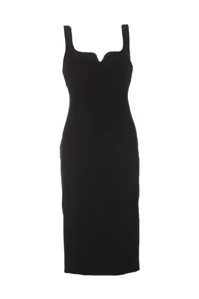 Victoria Beckham Zip-up Crepe Midi Dress In Black