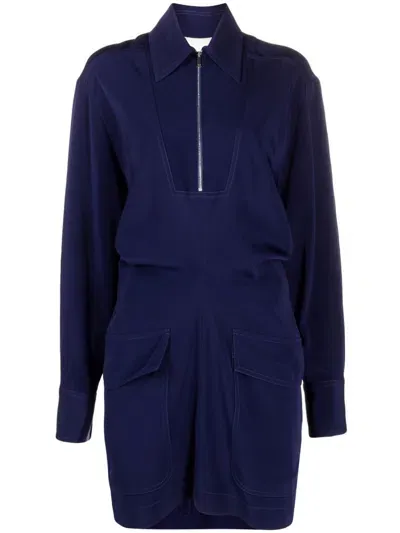 Victoria Beckham Flap-pocket Minidress In Blue