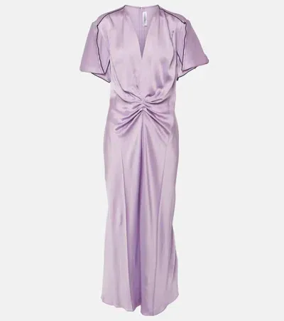 Victoria Beckham Gathered Satin Midi Dress In Purple