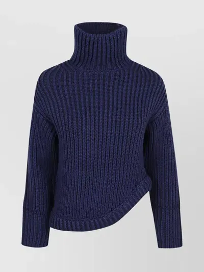 Victoria Beckham Knitwear Turtleneck Asymmetric Hem In Blue