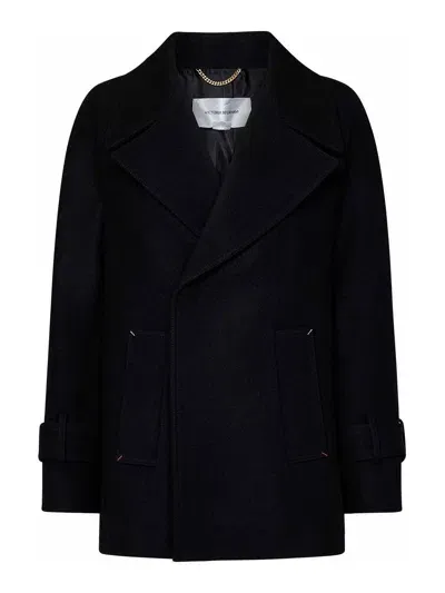 Victoria Beckham Oversized Black Melton Wool Pea Coat