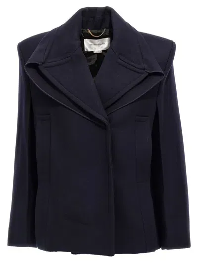 Victoria Beckham 'sharp Shoulder' Coat Featuring Front Pockets In Blue