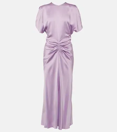 Victoria Beckham Puff-sleeve Gathered Midi Dress In Purple