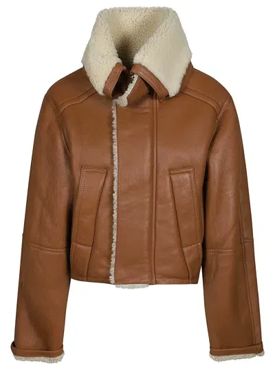 Victoria Beckham Shearling Peacoat In Brown