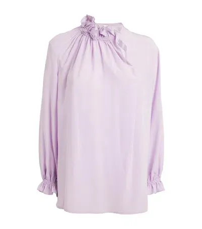 Victoria Beckham Silk Ruffle-trim Blouse In Purple