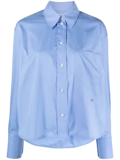 Victoria Beckham Vb Embroidery Cropped Shirt In Blue