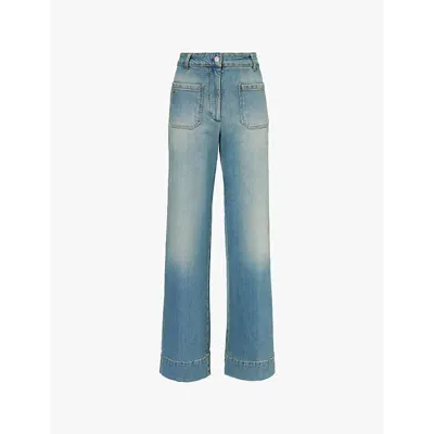 Victoria Beckham Alina High-waist Wide-leg Stretch-denim Jeans In Blue