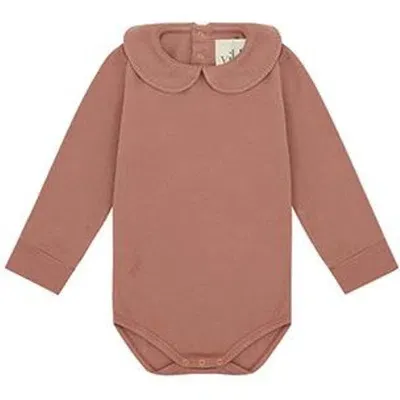 Vild House Of Little Kids'  Ls Organic Cotton Collared Bodysuit In Pink Clay-beetroot Plant Dye