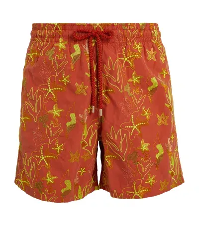 Vilebrequin Embroidered Mistral Swim Shorts In Orange