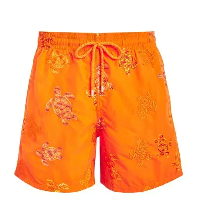 Vilebrequin Mistral Tortue-print Embroidered Swim Shorts In Orange