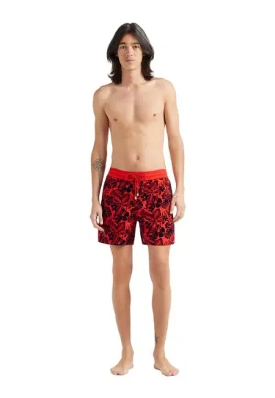 Vilebrequin Flowers Flocked Swim Shorts In Coquelicot