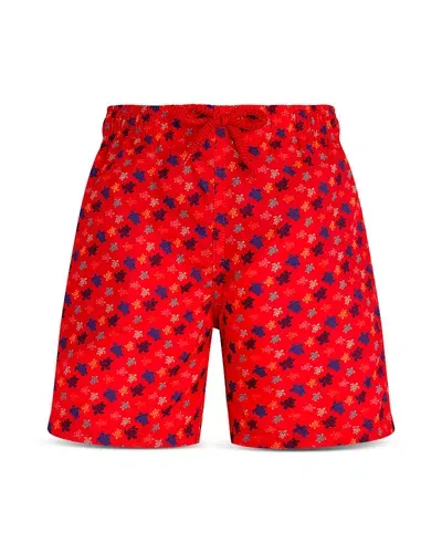 Vilebrequin Kids' Jihin Micro Ronde Des Tortues Print 5 Swim Trunks In Poppy