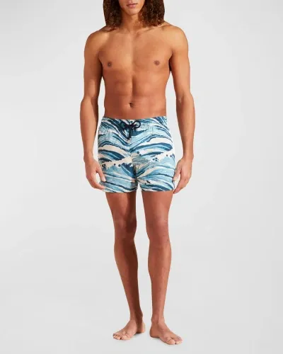 Vilebrequin X Maison Kitsune 4.5 Inseam Swim Trunks In Blue