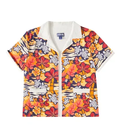 Vilebrequin Kids' Printed Terry-trimmed Cotton Shirt In Apr_abricot