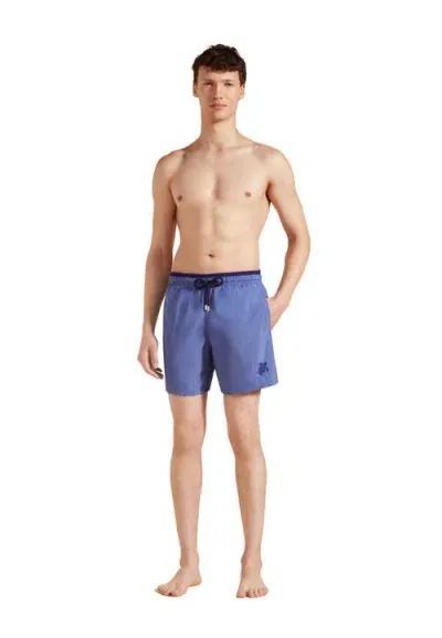 Vilebrequin Solid Bicolor Length Swim Trunks In Storm Blue