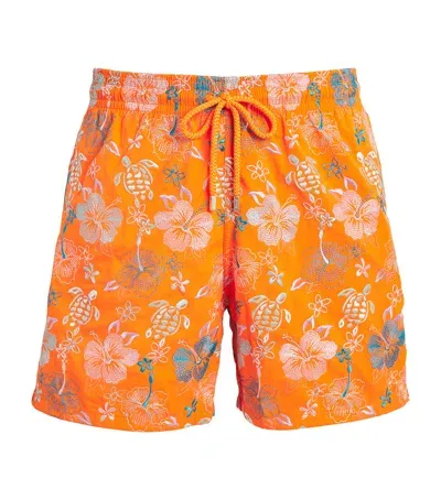 Vilebrequin Tropical Turtles Mistral Swim Shorts In Orange