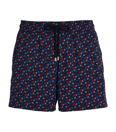 Vilebrequin Moorea Micro Turtle Stretch Swim Trunks In Blue Marine