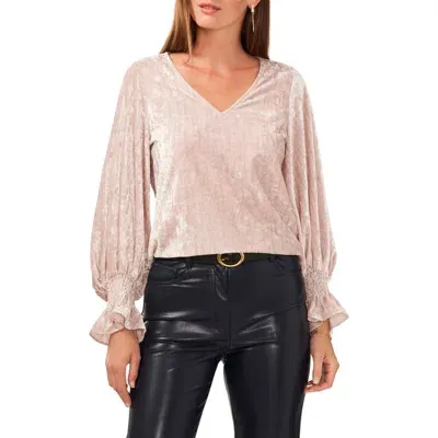 Vince Camuto Metallic Ruffle Cuff Velvet Top In Elegant Pearl