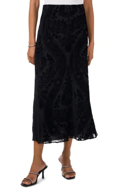 Vince Camuto Paisley Velvet Burnout Slip Skirt In Rich Black