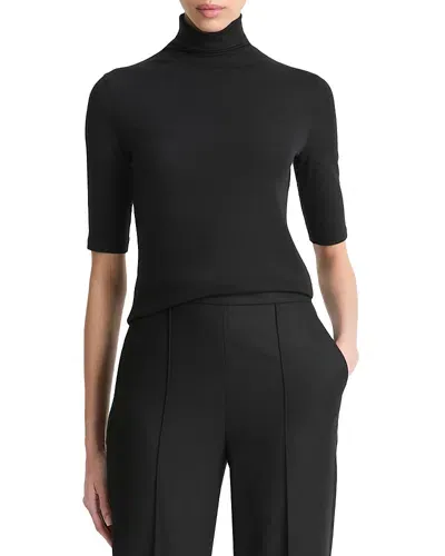 Vince Cashmere Elbow Sleeve Turtleneck Sweater In Black