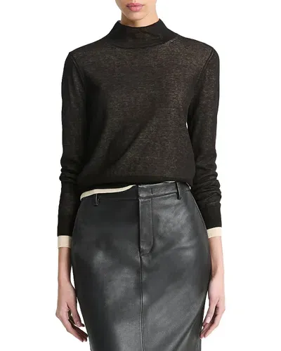 Vince Double Layer Mock Neck Sweater In Black/white