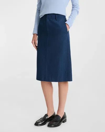 Vince Double Waistband Cotton Twill Pencil Skirt In Indigo