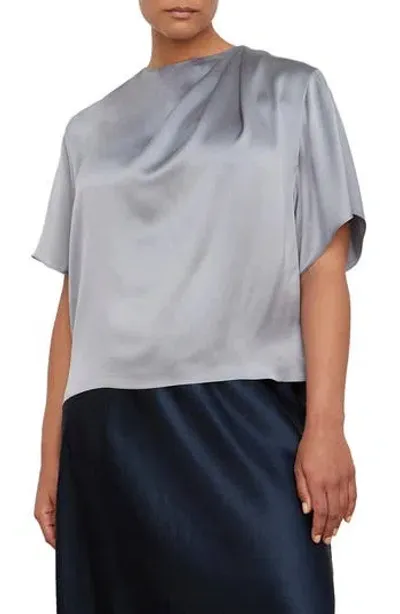 Vince Drape Neck Flutter Sleeve Silk Top In Piero Blue