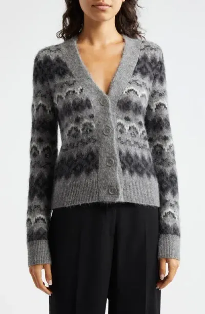 Vince Fair Isle Alpaca Blend V-neck Cardigan In H Grey Combo