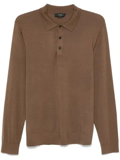 Vince Fine-knit Polo Shirt In Brown