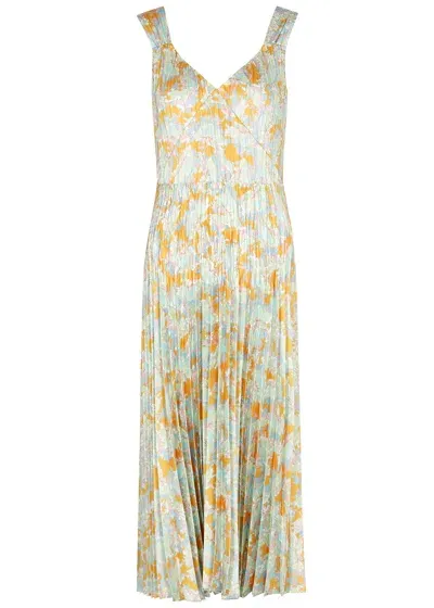 Vince Floral-print Plissã© Satin Midi Dress In Multicoloured