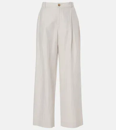 Vince High-rise Cotton-blend Wide-leg Pants In White