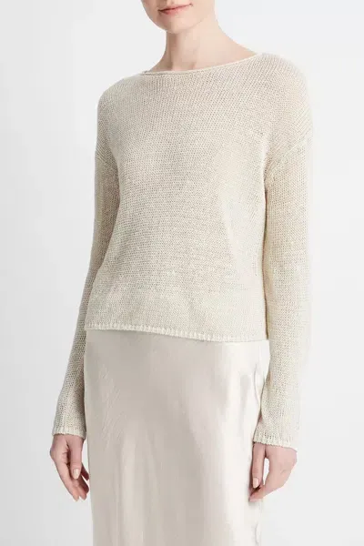 Vince Italian Linen Drop-shoulder Pullover Sweater In Ceramic In White