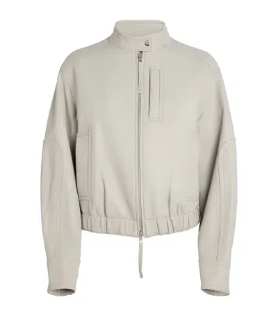 Vince Lambskin Cropped Bomber Jacket In White