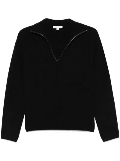 Vince Leather-trim Sweater In Black