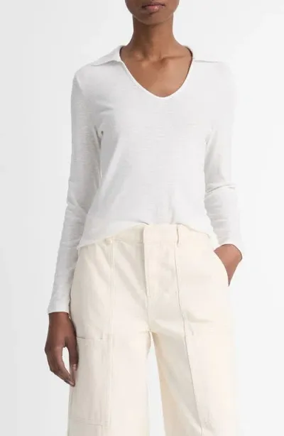 Vince Long Sleeve Cotton & Modal Polo In Off White