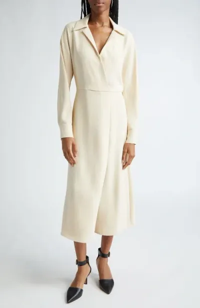 Vince Long Sleeve Shirtdress In White Sand