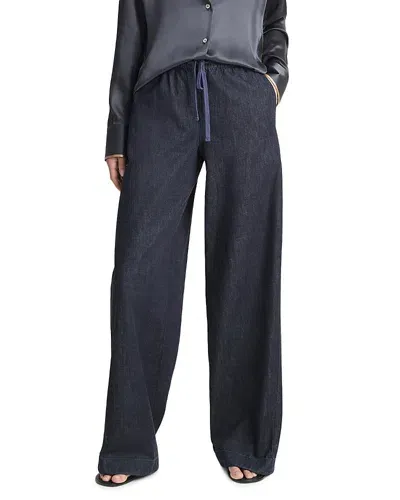 Vince Low Rise Wide Leg Pull On Pants In Washed Indigo