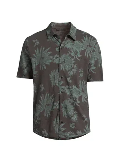 Vince Men's Tossed Blooms Floral Cotton Shirt In Soft Black Petrol Green