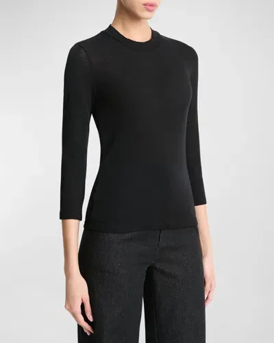 Vince Merino Wool 3/4-sleeve Shirt In Black