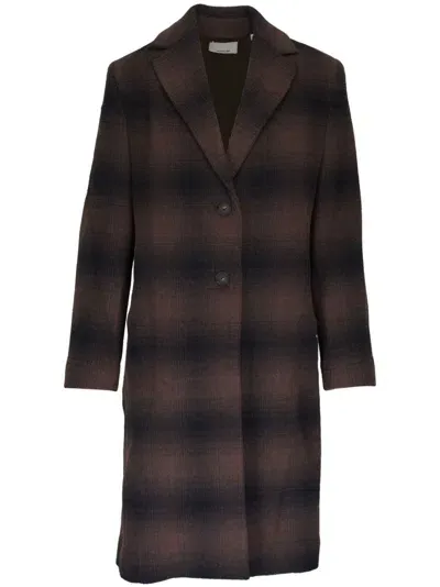 Vince Plaid Single-breasted Coat In Brown