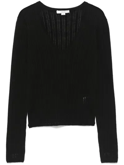 Vince Pullover Mit Pointelle-strickmuster In Black