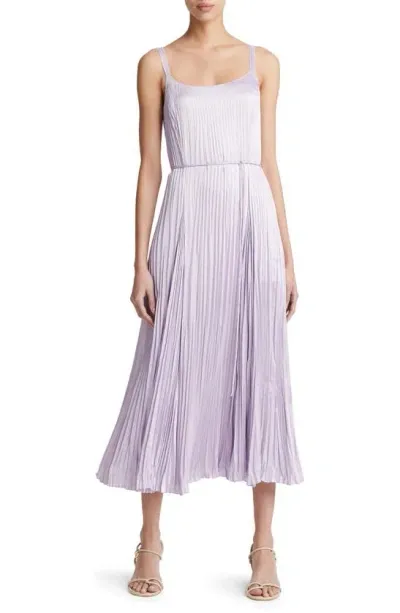 Vince Pleated Crushed Satin Midi Slip Dress In Purple