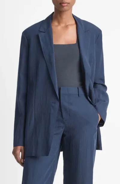 Vince Relaxed Textured Blazer In Blue