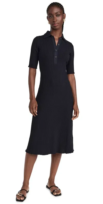 Vince Rib Elbow Sleeve Polo Midi Dress Coastal