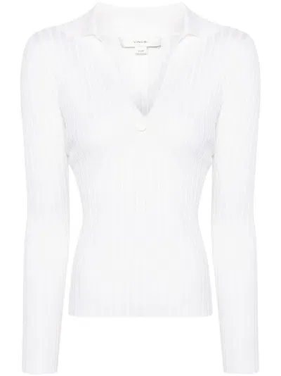 Vince Ribbed-knit Polo Top In White