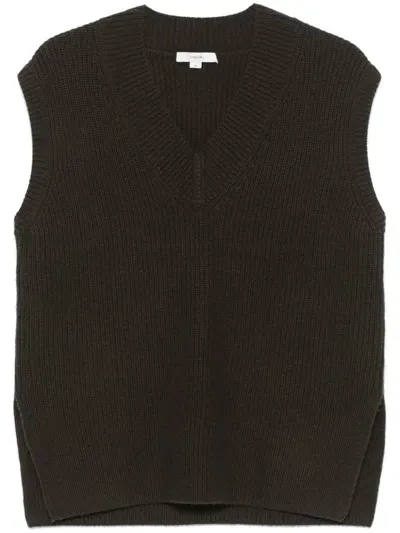 Vince Ribbed-knit V-neck Vest In Green