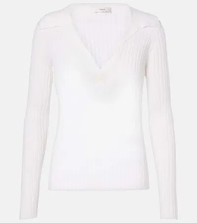 Vince Ribbed-knit Wool And Silk-blend Top In White