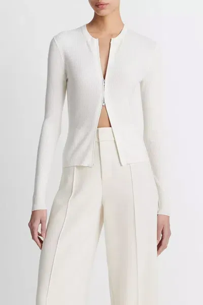 Vince Ribbed Wool-blend Slim Cardigan In Off-white